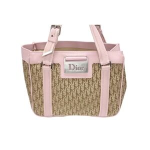 Dior Plate Beige Tan Pink Logo Handbag CHRISTIAN Trotter  Line